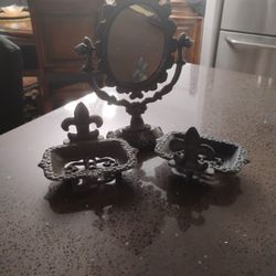 Antique Mirror And Soap Dishes