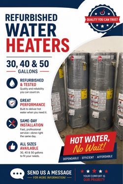 Refurbished water heaters 30/40/50 gallons