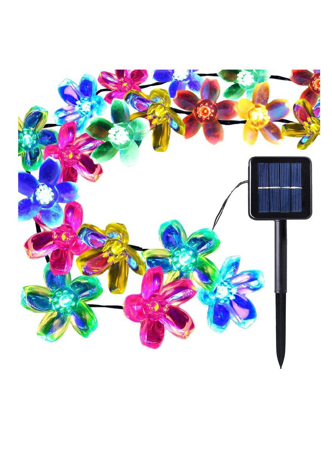 50 Led Solar Outdoor Blossom Lights \ Outside Flower String Lights Decorations, New.