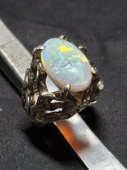Sterling Silver Opal Ring Size 6.75 Stone Has Crack 