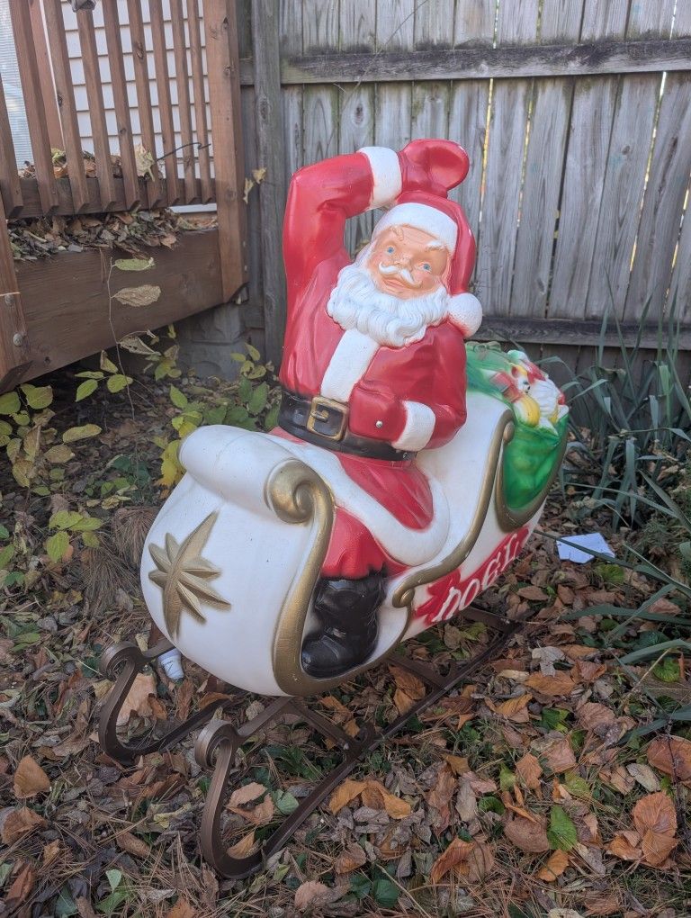 Vintage Santa Claus Sleigh Blow Mold Plastic