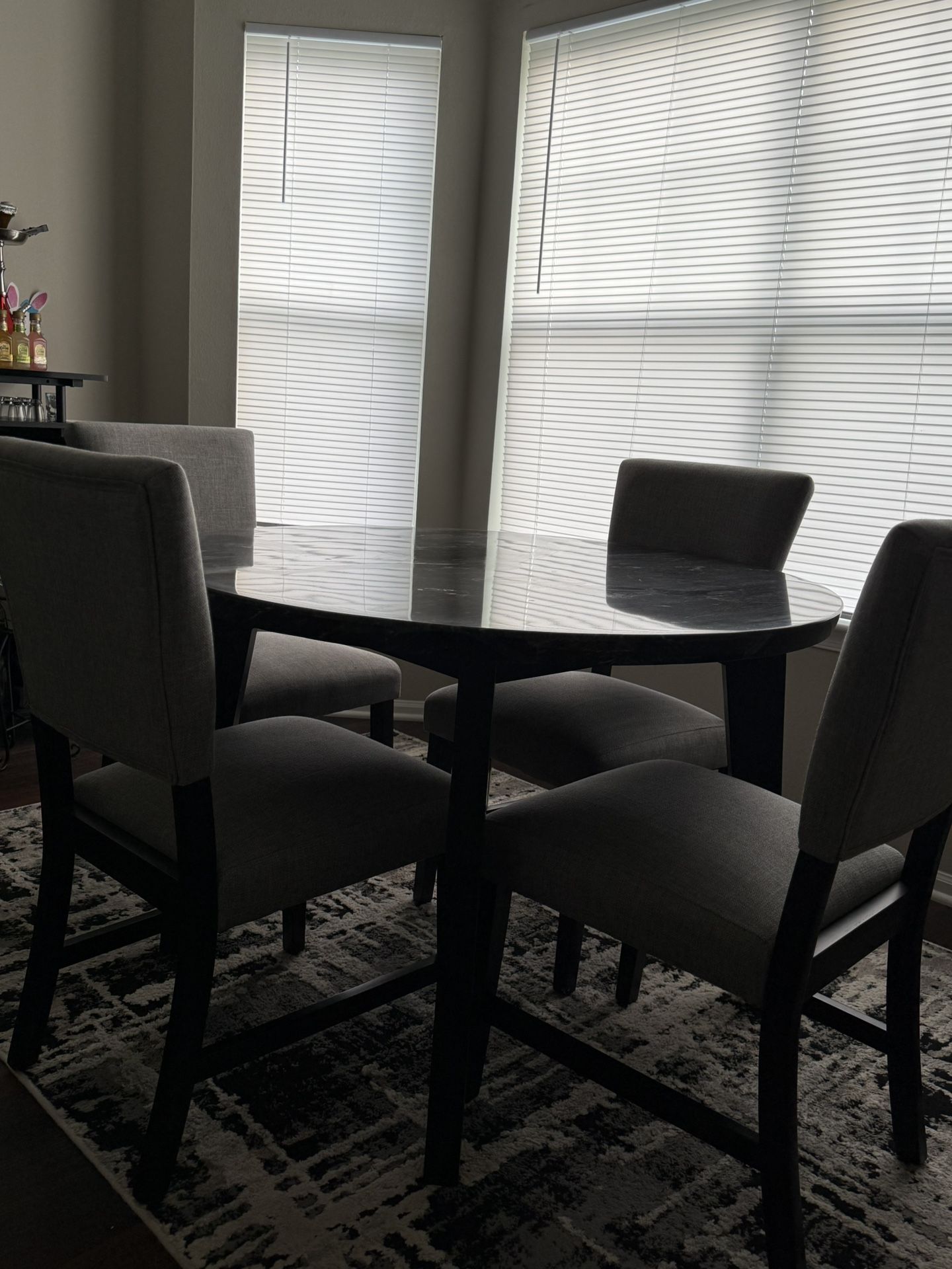 Elm 5 Piece Espresso, Marble & Light Gray Dining Table