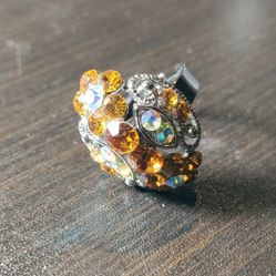 Silver And Rhinestone Adjustable Costume Jewelry Ring Size 7