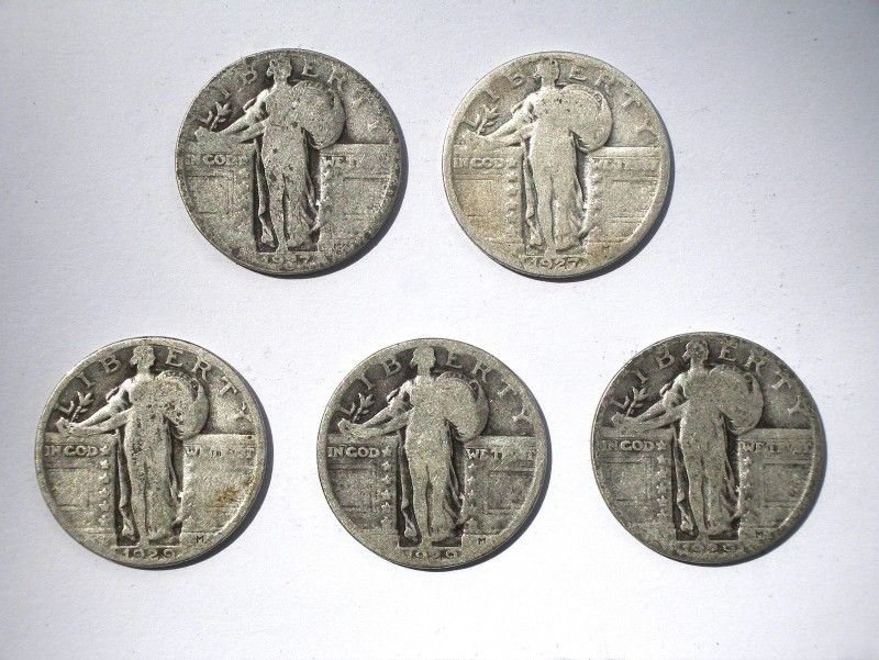 (2) 1927-P (3) 1929-P Standing Liberty Quarter 25C US Coin 90% Silver LOT