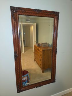Large Ornate Carved Wood Wall Mirror – 32" x 57"