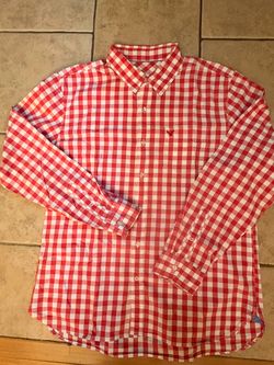 American Eagle Outfitters Men’s XL Athletic Fit Red White Gingham Check Button Down Shirt Eagle Logo