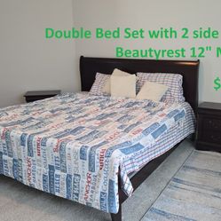California-Size Double Bed Set – Complete with 12” Mattress & Side Stands