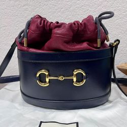 Gucci Bucket Horsebit 1955 Bag, Navy/Red