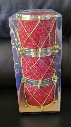 Holiday Time 3pk Red / Gold Glitter Drum Ornament