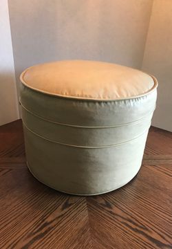 Vintage Round Beige Vinyl Ottoman Foot Stool