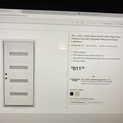 36in.x 80in. Water Wave Smooth White Right-hand Inswing 4 Lite Rain Fiberglass Prejudge Front Door 