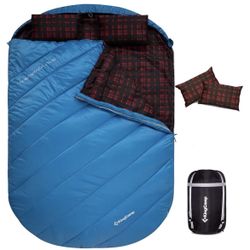 KingCamp Double Sleeping Bag for Adults, Queen Size 2 Person XXL Flannel Sleeping Bag, 