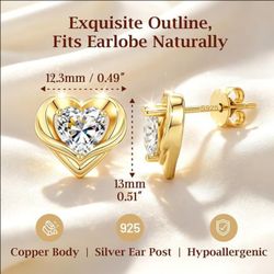 Gold 18k Heart Moissanite Stud Earrings new2