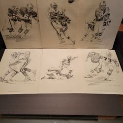 Miami Dolphins 6 different  Players 11 X 14 black-and-white Prints
