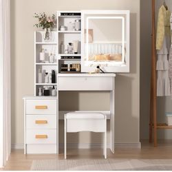 Vanity With Sliding Mirror And Cabinet For Kids