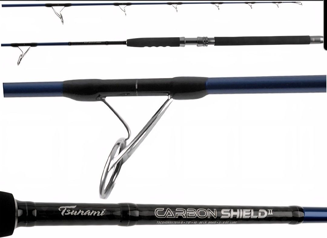 New Tsunami TSCSHDBSII701M-B Carbon Shield II Boat Spinning Rod Fishing 7'