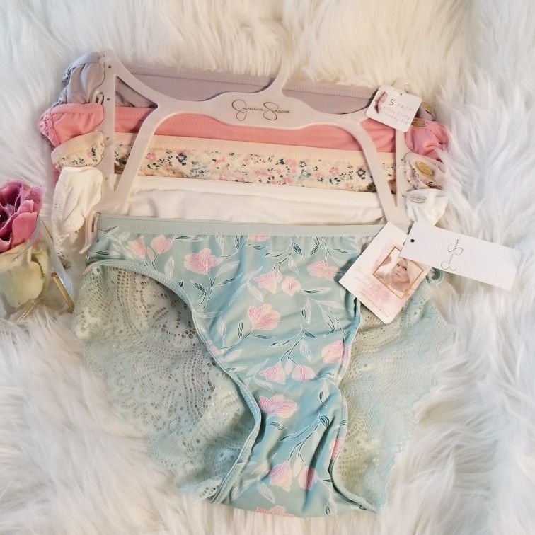 JESSICA SIMPSON 5 Pack Women Large Lace Back Cheeky Panties Pastel Colors NWT