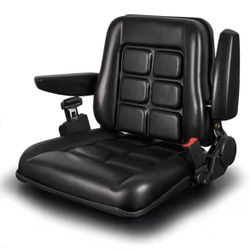 Universal Adjustable Forklift Seat with Safety Belt and Armrest, Adjustable Backrest and Slide Rail Waterproof PVC Mower Seat, for Tractor Excavator, 