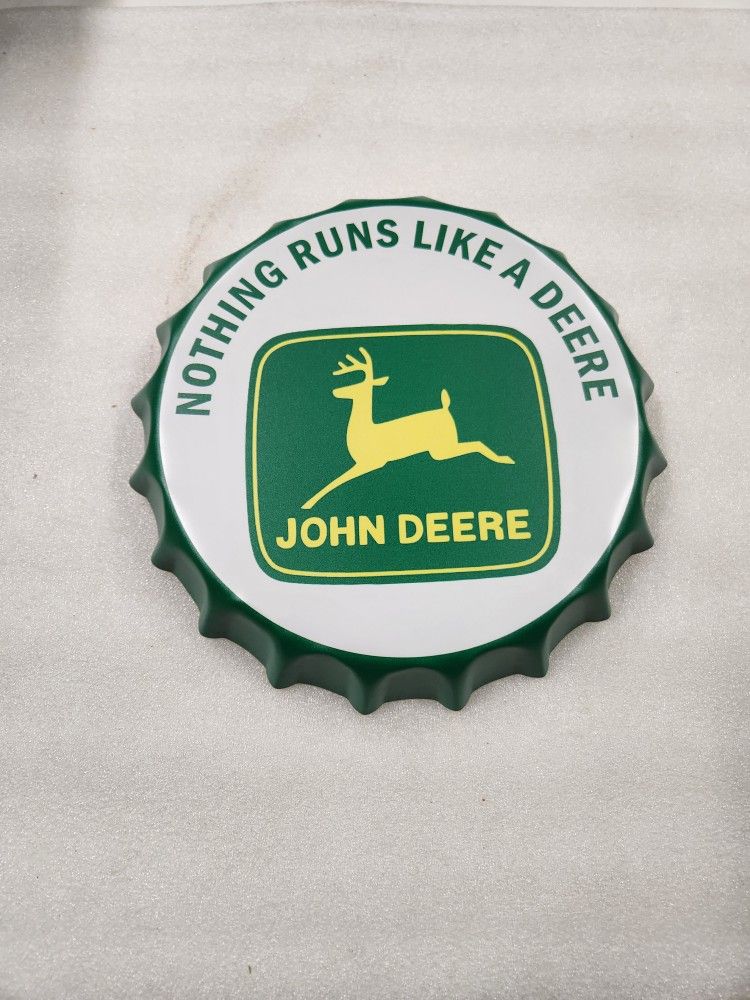 John Deere Farm Tractor Bottle Cap Metal Sign 