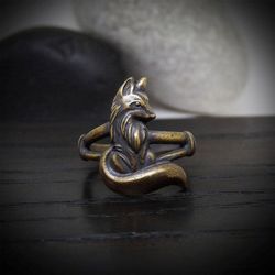 925 Silver Filled Old Fox Antique Retro Gold Tone Ring - Size 6