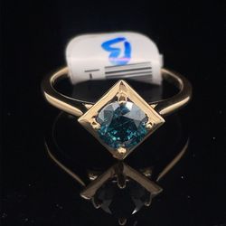 14KT Yellow Gold Blue Diamond Solitaire Ring 2.60g Size 7-1/2 I-1023