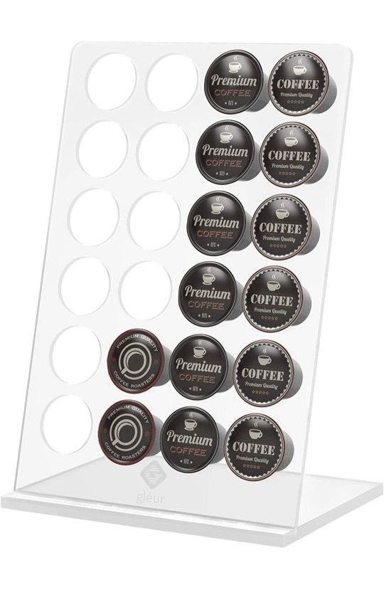 K Cups Coffee Pod Holder - Acrylic Kcup Organizer for Counter - Compatible with 24 Keurig Pods - Modern Display Rack and Storage for Kitchen and Offic