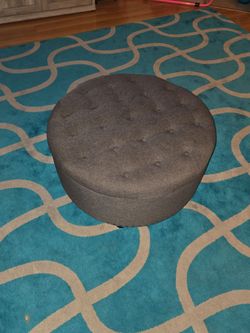 Round Tufted Ottoman Gray Fabric