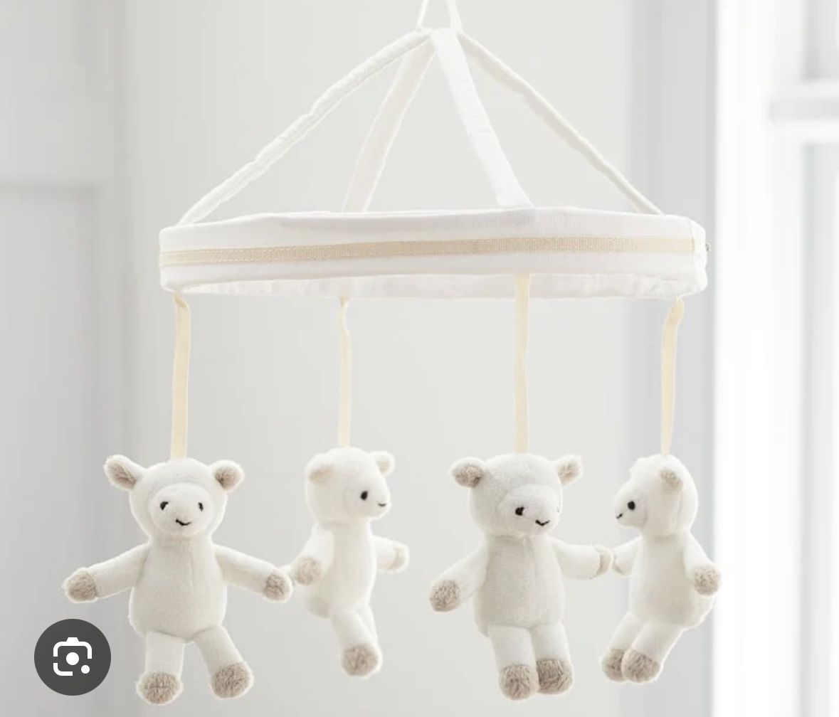 Pottery Barn Baby Lamb Crib Mobile and Wooden Crib Mobile Arm