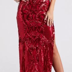 Red Side Slit Dress Size 0 By Windsor