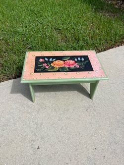 Hand-Painted Floral Wooden Step Stool