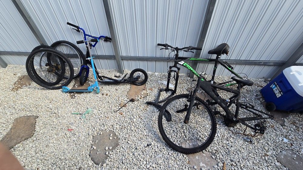 2 Mountain Bike Frames And 2 Scooters