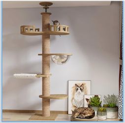 Cat Tower Floor to Ceiling Cat Tree Height(100-104 Inches) Adjustable, Tall Cat Tree with Cat Condo, Cat Hammock and Scratching Post, Cat Climbing Tre