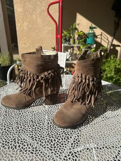 Brown Suede Fringe Ankle Boots