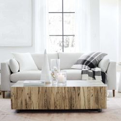 Crate & Barrel  Dillon Spalted Primavera Wood 53" Rectangular Coffee Table