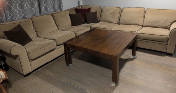 Tan Couch With Brown Outlining Great Condition Clean We Sell All The Time Delivery $40