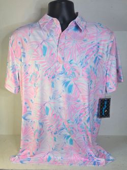 Birdie Bound Tropical Pastel Golf Polo Mens Medium