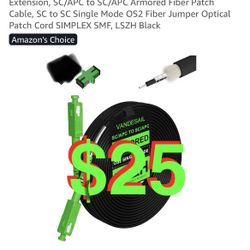 100M/328ft SC/APC Fiber Optic Internet Cable Extension, SC/APC to SC/APC Armored Fiber Patch Cable, SC to SC Single Mode OS2 Fiber Jumper Optical Patc