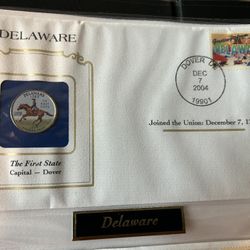 delaware COLORIZED QUARTER & FIRST DAY COVER- POSTAL 