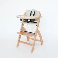 Abbie Beyond Junior Y HIGH CHAIR Natural Wood+ Dove Grey 6 months to adult 250lb