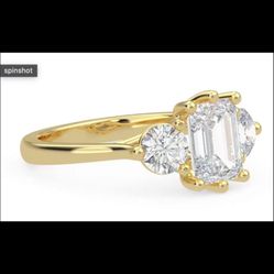 2CT  Center Diamond W Side Round Stones Engagement Ring