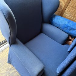 TWO NAVY WINGBACK CHAIRS
