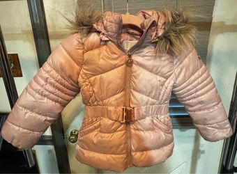 Girls Pink Puffer Jacket with Fur Hood-4T