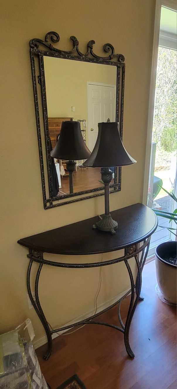 3 Piece - Entry Table, Mirror And Lamp