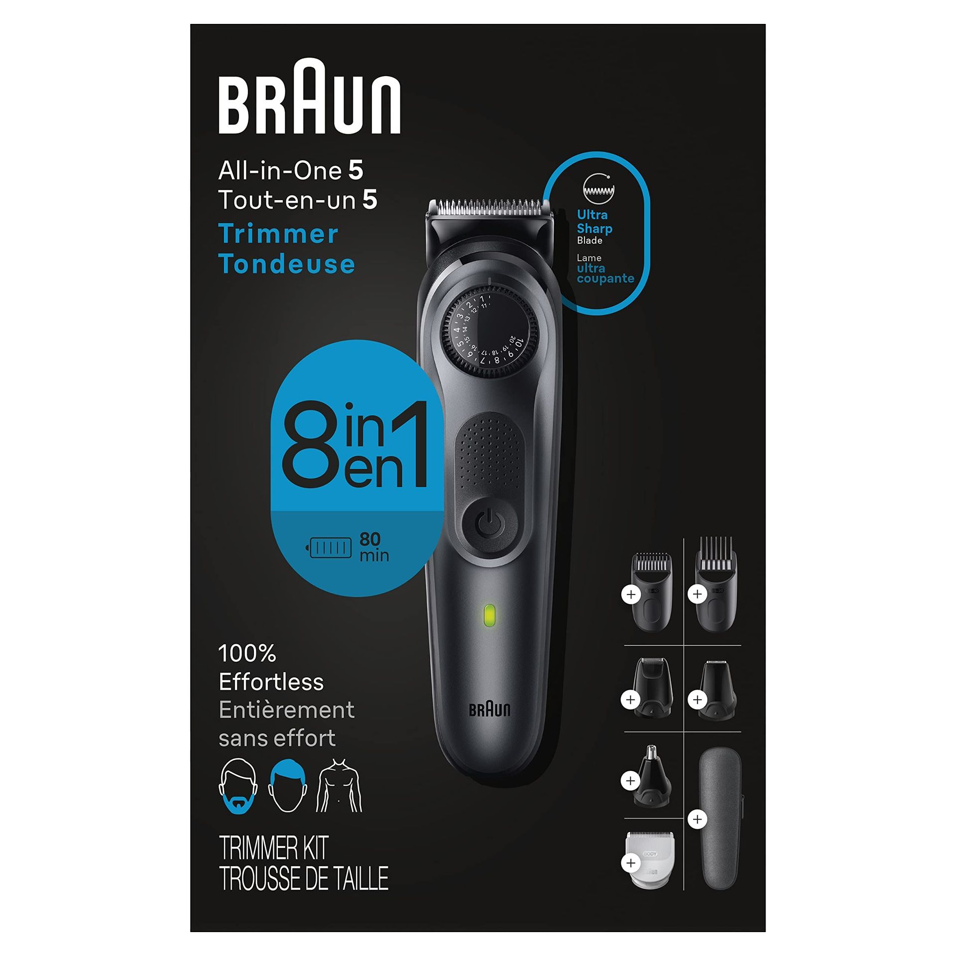 Braun All-In-One Style Kit Series 5 5471, 8-In-1 Trimmer For Men With Beard Trimmer, Body Trimmer For Manscaping, Hair Clippers & More, Ultra-Sharp Bl