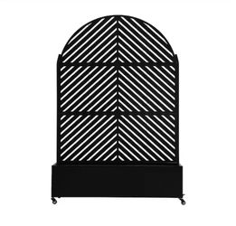 70.8 in. H × 47.2 in. W Black Privacy Metal Arched Garden Fence Screen Panels with Planter Box and Lockable Wheels