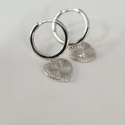 925 Sterling Silver Heart Drop Hoop Earrings