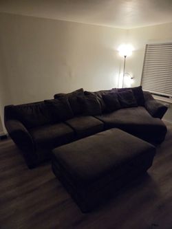 Dark Brown Sectional Sofa with Ottoman