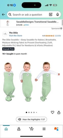 The Ollie Swaddle – Sleep Swaddle for Babies | Breathable, Moisture-Wicking Fabric to Prevent Overheating | Soft, Adjustable Fit | Ideal for Newborns
