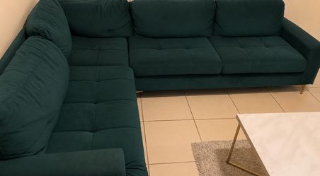 Emerald green and gold L-shape Couch