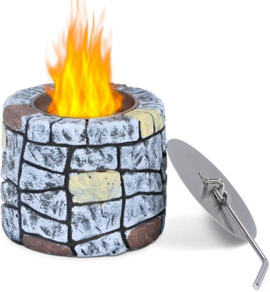 Table Top Firepit Bowl, Tabletop, Concrete Mini Indoor Outdoor Decor, Portable Small S'mores Maker for Balcony Patio with Extinguisher